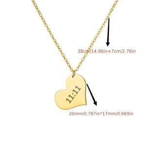 Heart Pendant Angel Number 11:11 Necklace. Stainless Steel Gold Plated Necklace